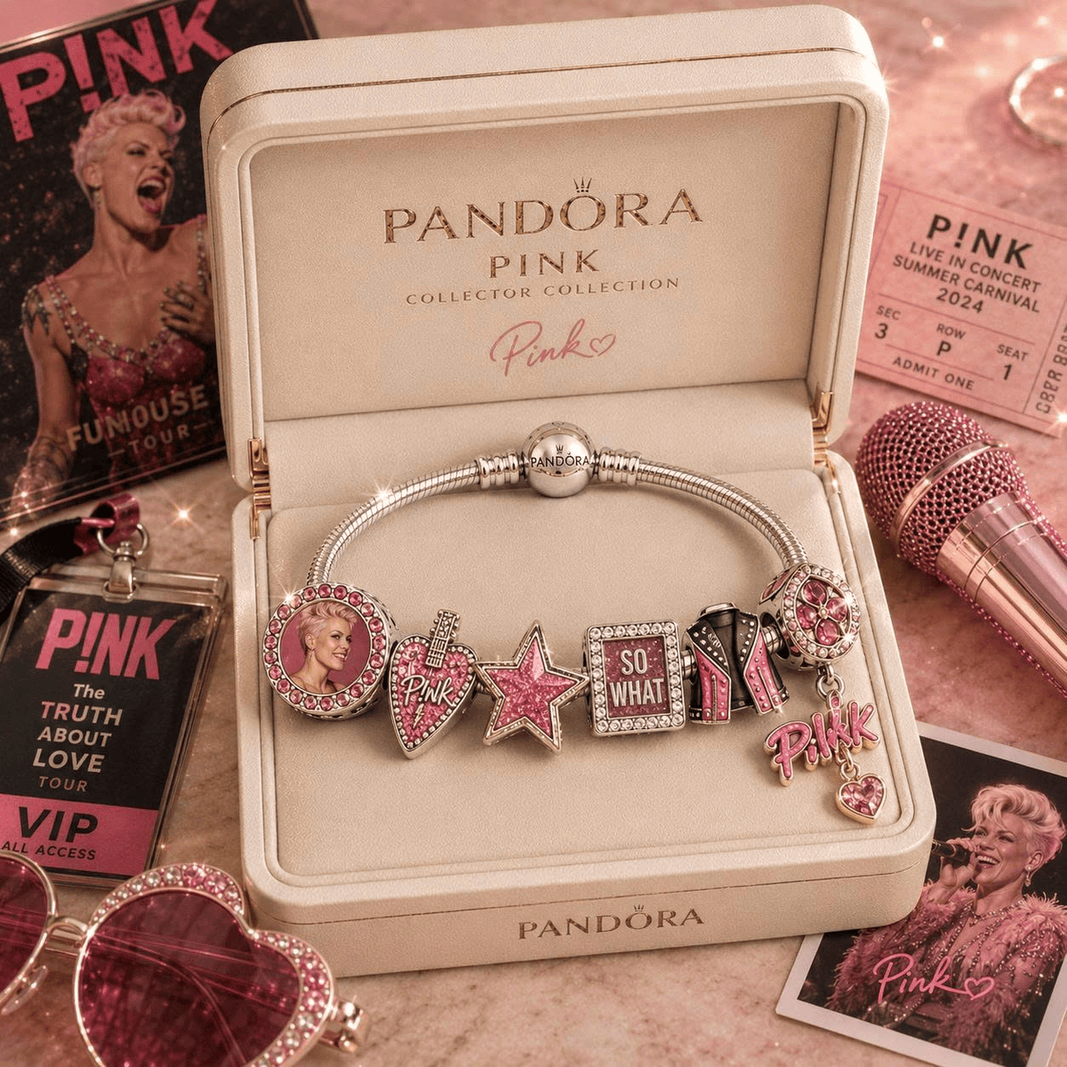 PNK Sliver Charm Bracelet Set NHVH