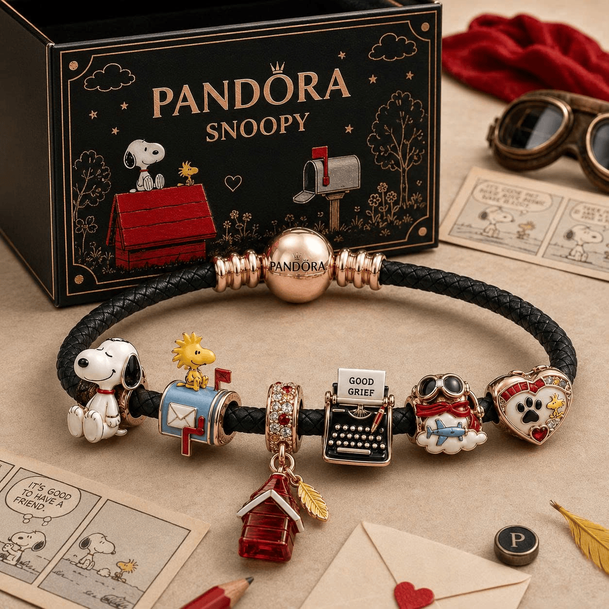 SPNY round braided leather cord Charm Bracelet Set NHVH