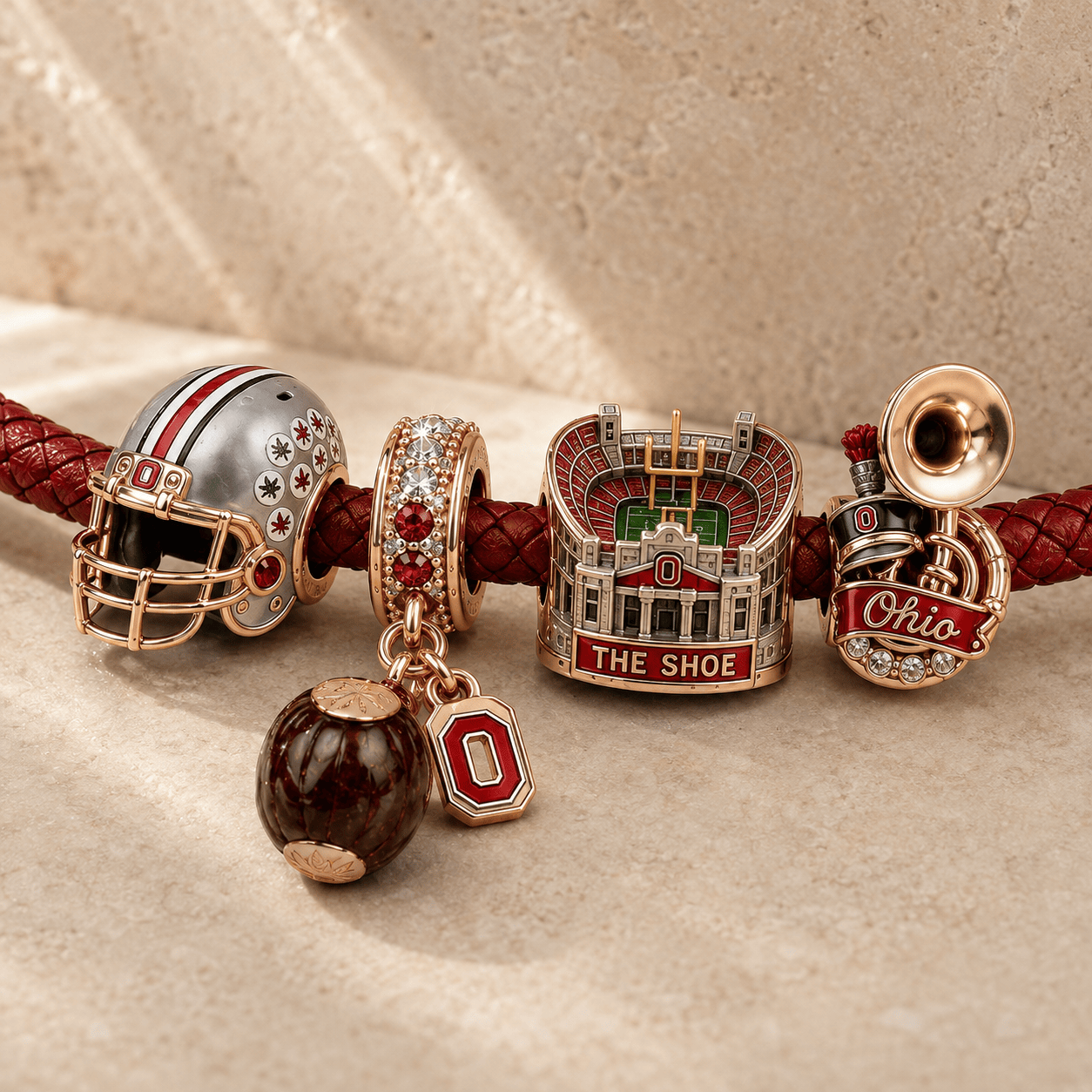OSB round braided leather cord Charm Bracelet Set NHVH