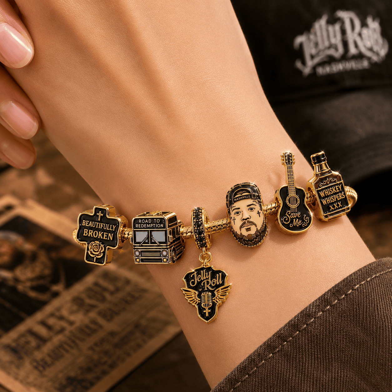 JLR Gold Charm Bracelet Set VTH