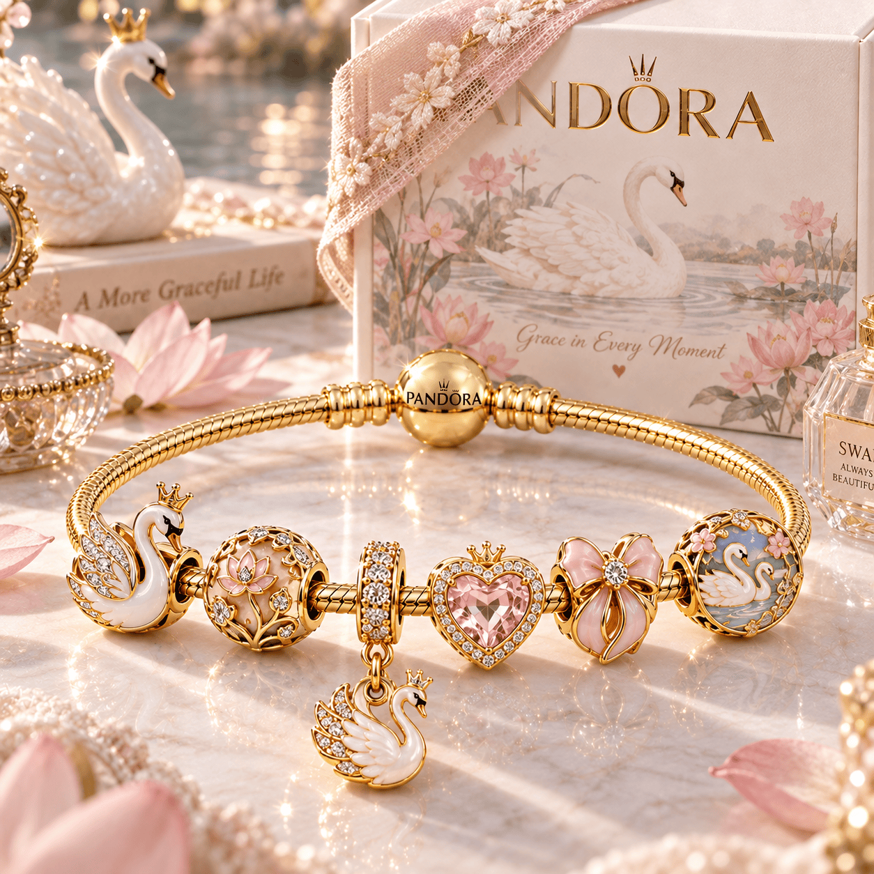 SWAN Gold Charm Bracelet Set PTT