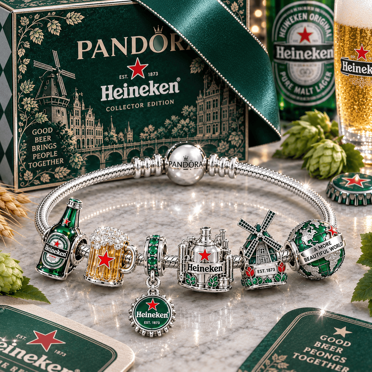 HNK Silver Charm Bracelet Set NTTB