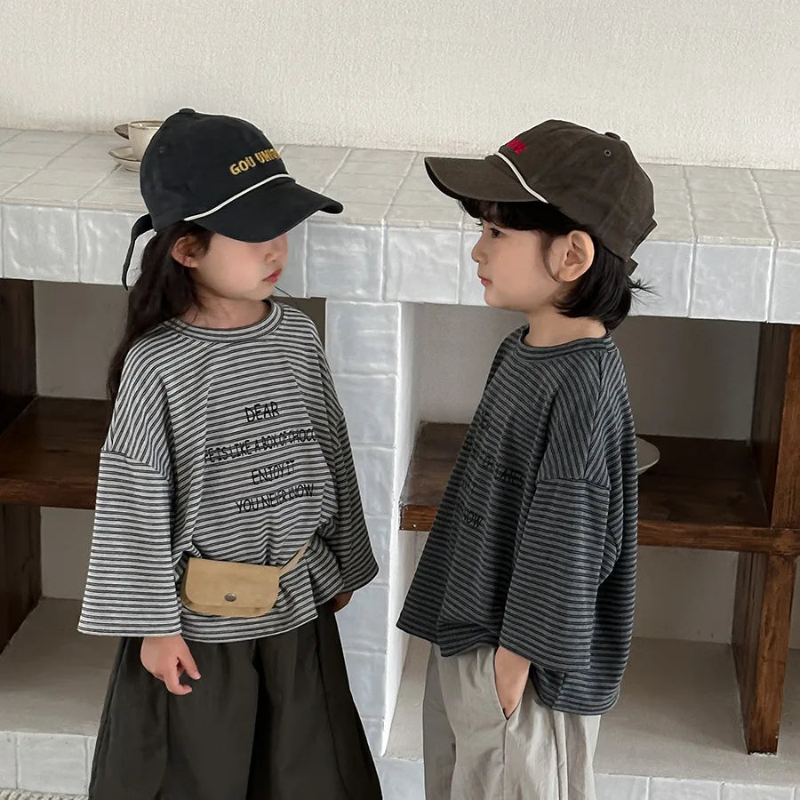 Crew Neck Top Letter Print Short-sleeved T-shirt Boys Grils Children Fashionable Comfortable Loose Casual All-matching